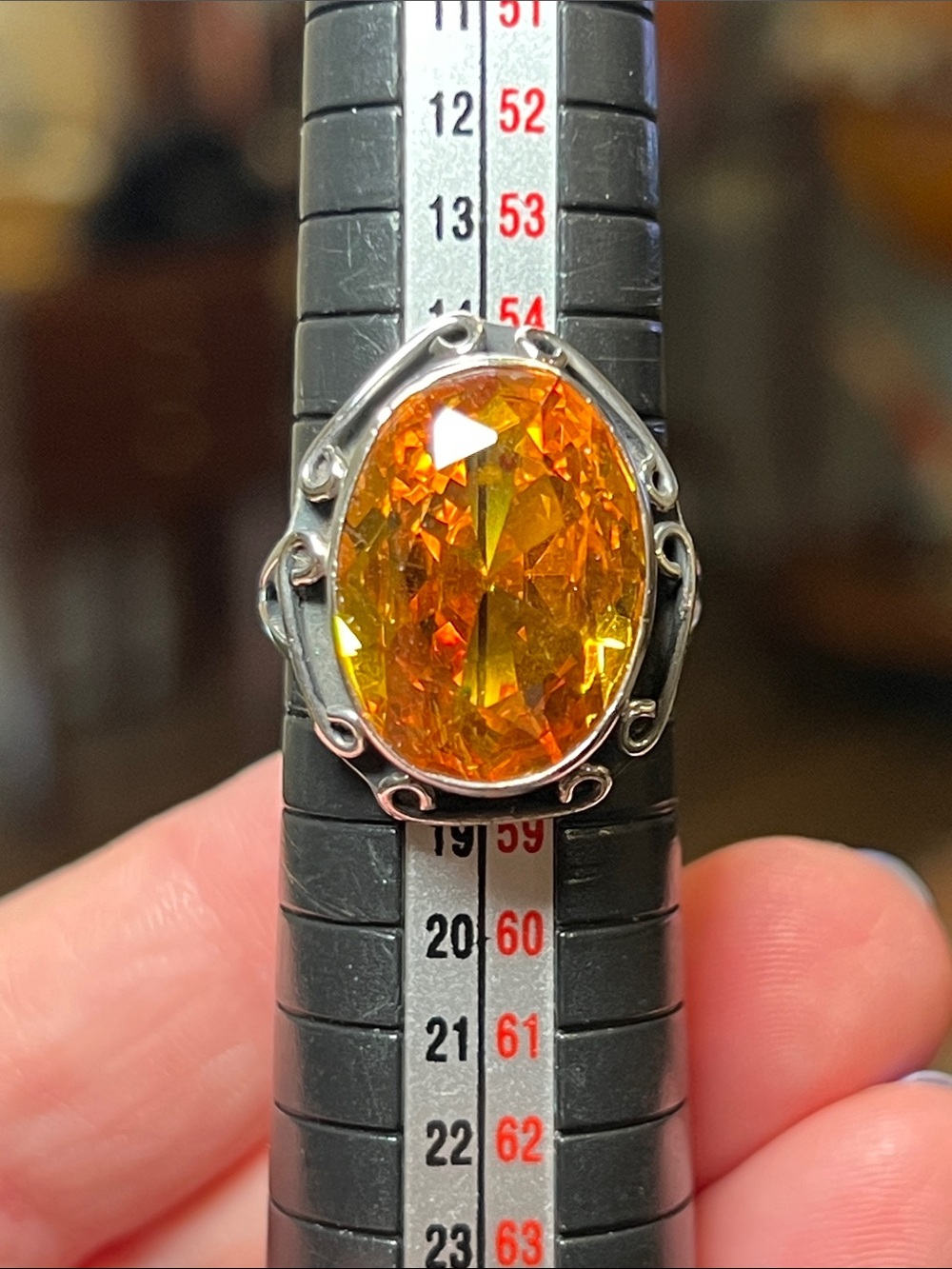 Vintage Taxco Faceted Large Oval Citrine 925 Sterling Silver Ring